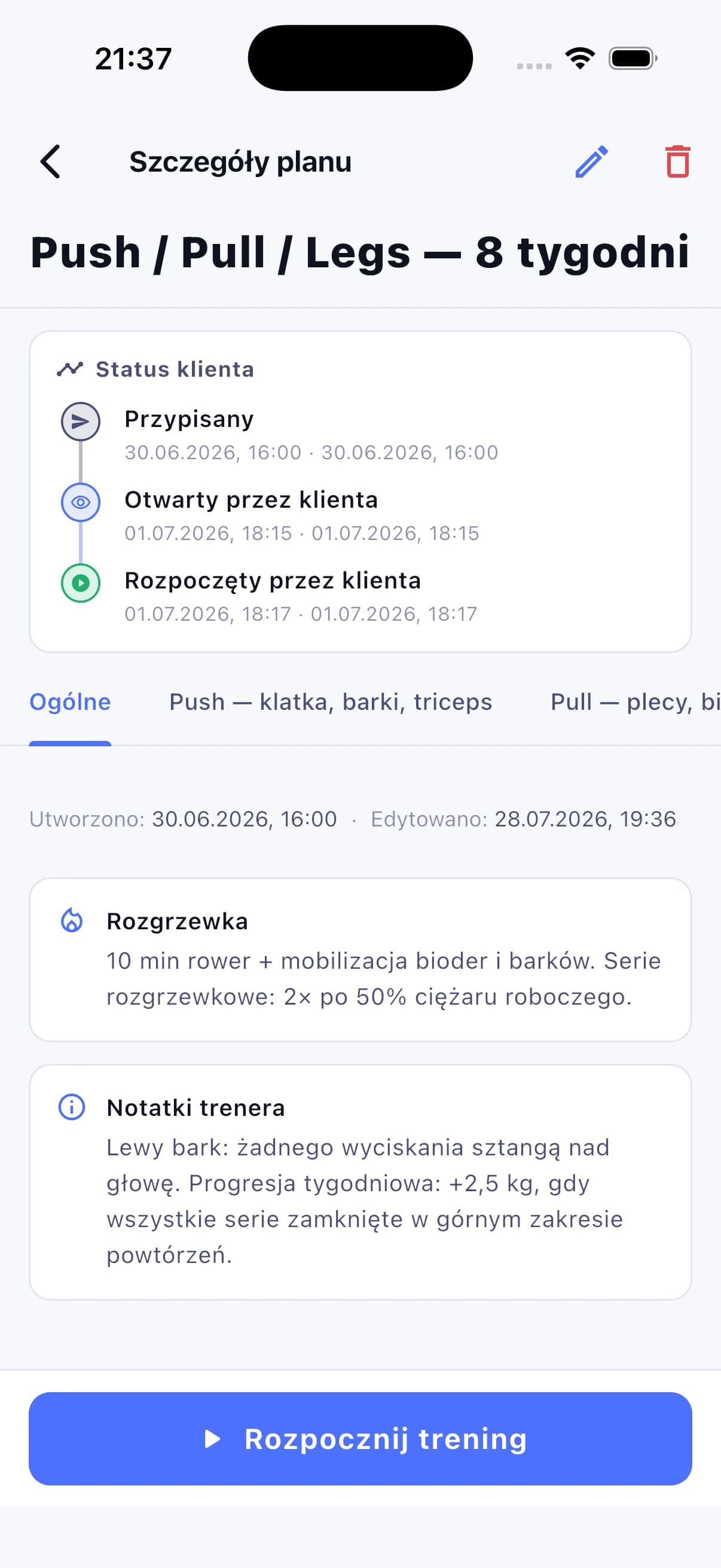 Kreator planu — struktura tygodnia