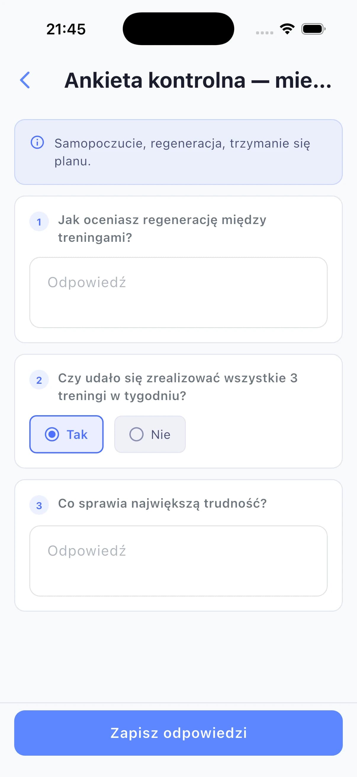 Klient wypełnia ankietę w aplikacji